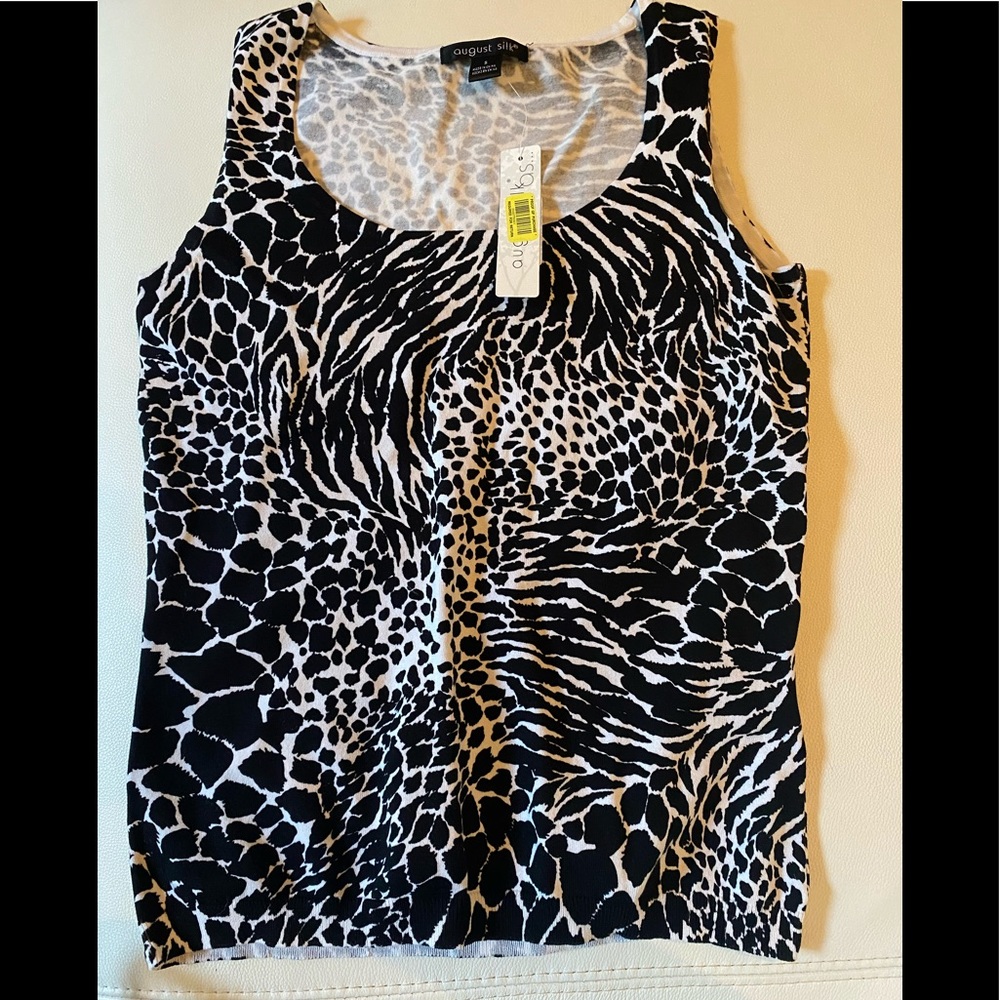 August Silk Animal Print Tank with ribbed bottom